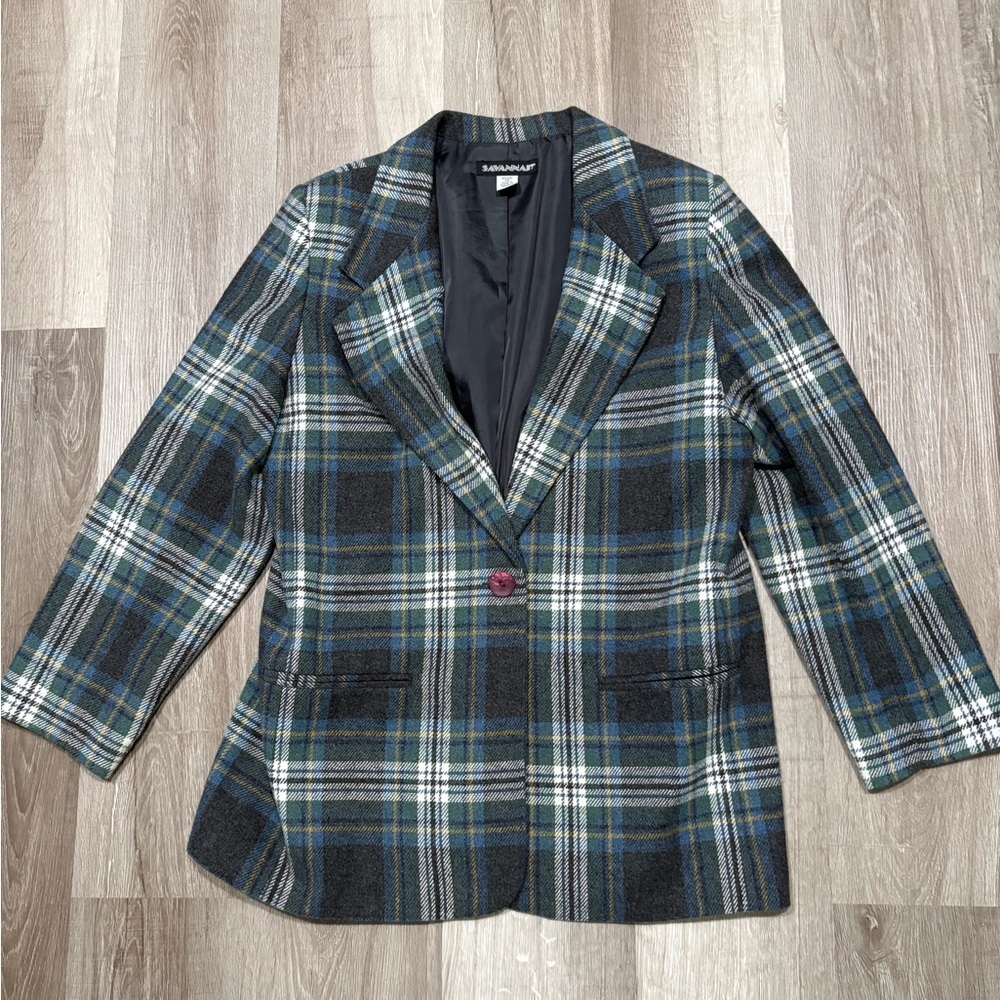 Savannah Women's Plaid Blazer - Blue, Green, and Gray